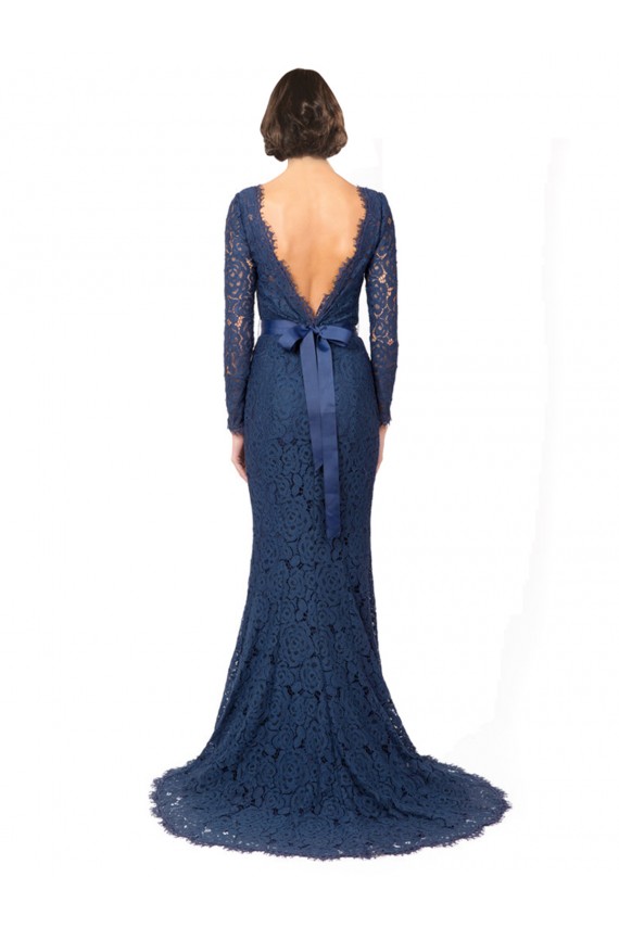 V-Back Lace Jewel Neck Sweep Train Long Sleeves Bridesmaid Dress Norwich