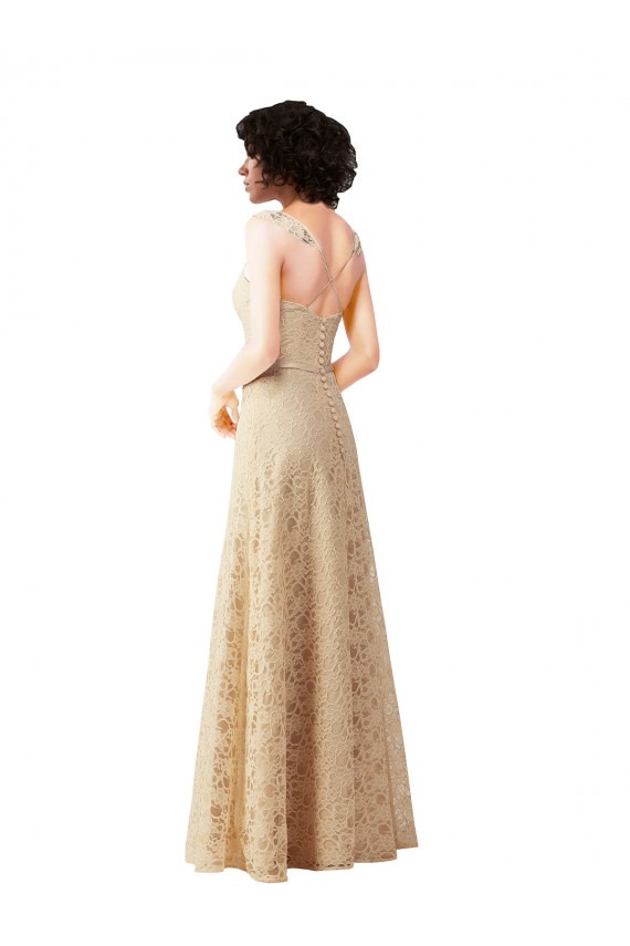 Champagne Lace Sweetheart Long Sleeveless Bridesmaid Dress Norwich