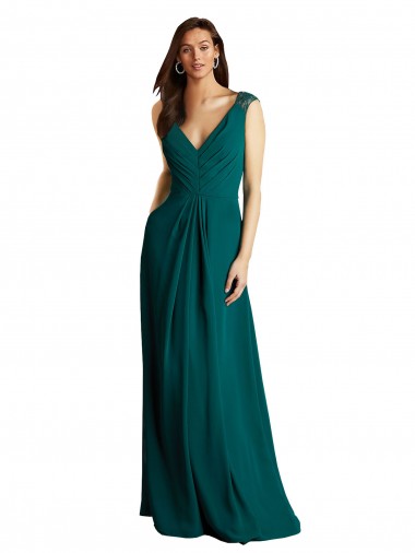 Open Back Soft Chiffon & Lace V-Neck Long Sleeveless Bridesmaid Dress Norwich