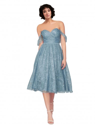 Keyhole Back Lace Off the Shoulder Knee Length Sleeveless Bridesmaid Dress Norwich