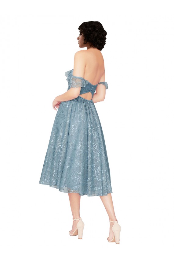 Keyhole Back Lace Off the Shoulder Knee Length Sleeveless Bridesmaid Dress Norwich