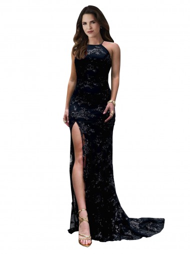 Open Back Lace High Neck Long Sleeveless Black Tie Evening Gown / Prom Dress / Bridesmaid Dress Norwich