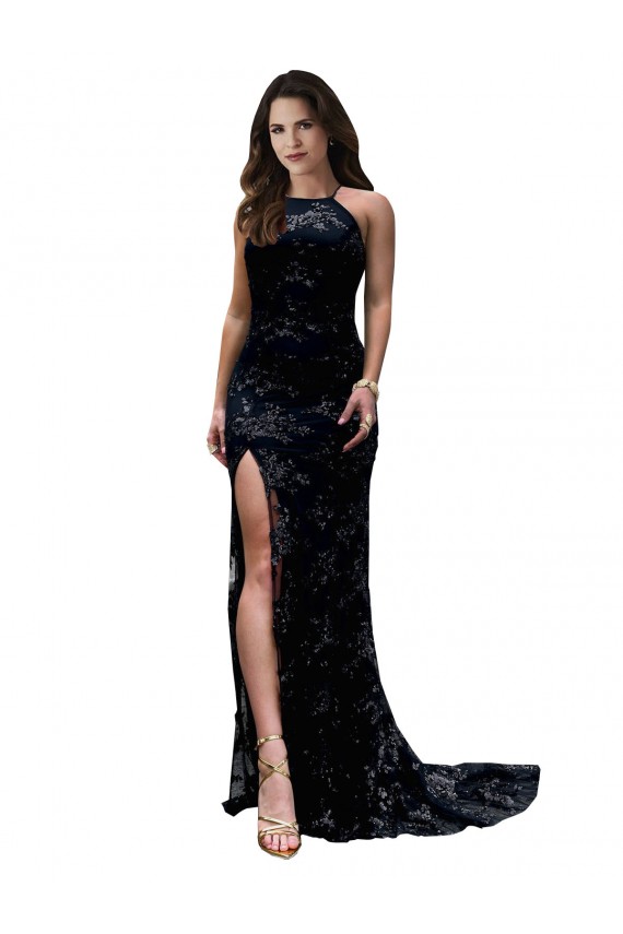 Open Back Lace High Neck Long Sleeveless Black Tie Evening Gown / Prom Dress / Bridesmaid Dress Norwich