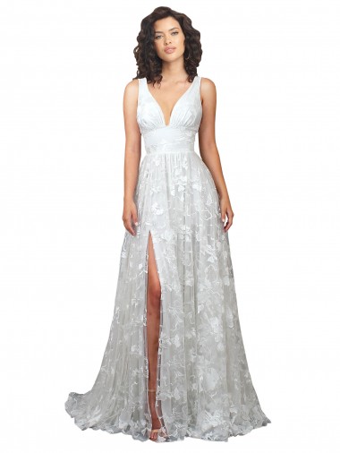 Low Back Lace V-Neck Chapel Train Sleeveless Wedding Dress Norwich