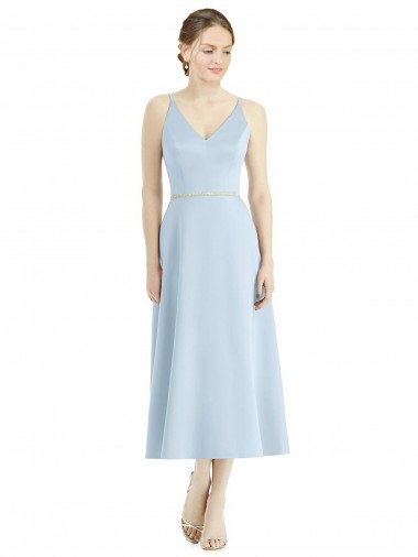 Satin V-Neck Tea Length Sleeveless Bridesmaid Dress Norwich