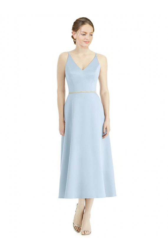 Satin V-Neck Tea Length Sleeveless Bridesmaid Dress Norwich