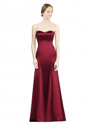 Burgundy Satin Sweetheart Long Sleeveless Bridesmaid Dress Norwich