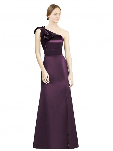 Grape Satin One Shoulder Long Sleeveless Bridesmaid Dress Norwich