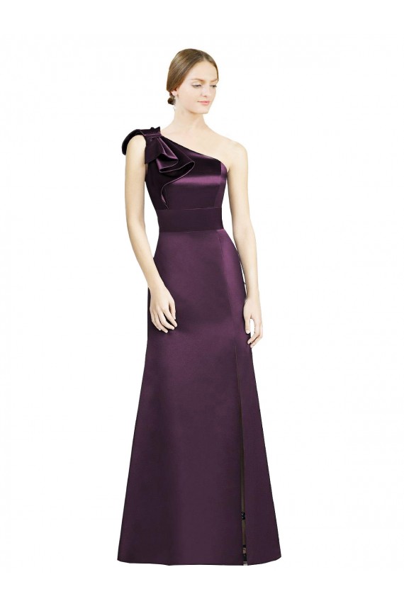 Grape Satin One Shoulder Long Sleeveless Bridesmaid Dress Norwich