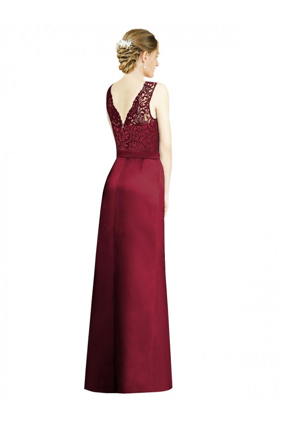 Satin & Lace V-Neck Long Sleeveless Bridesmaid Dress Norwich