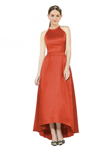Satin Halter Neck Sleeveless High Low Bridesmaid Dress Norwich