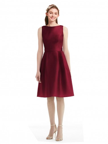 Satin Bateau Neck Knee Length Sleeveless Bridesmaid Gown Norwich