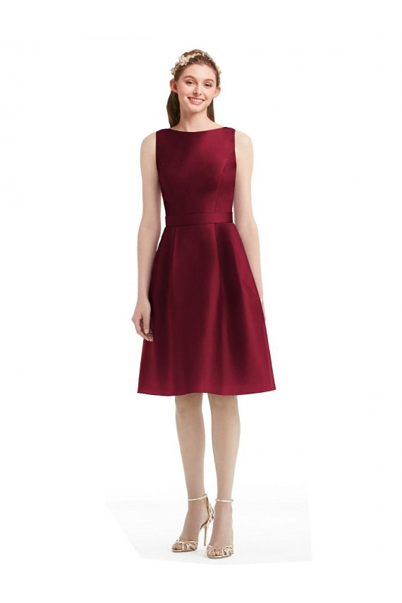 Satin Bateau Neck Knee Length Sleeveless Bridesmaid Gown Norwich