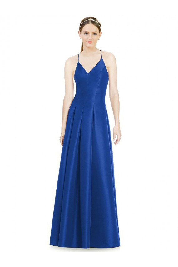 Open Back Satin Spaghetti Straps Long Sleeveless Bridesmaid Dress Norwich