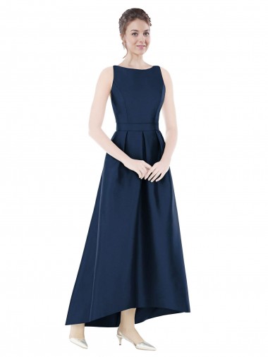 Satin Bateau Neck Long Sleeveless High Low Bridesmaid Dress Norwich
