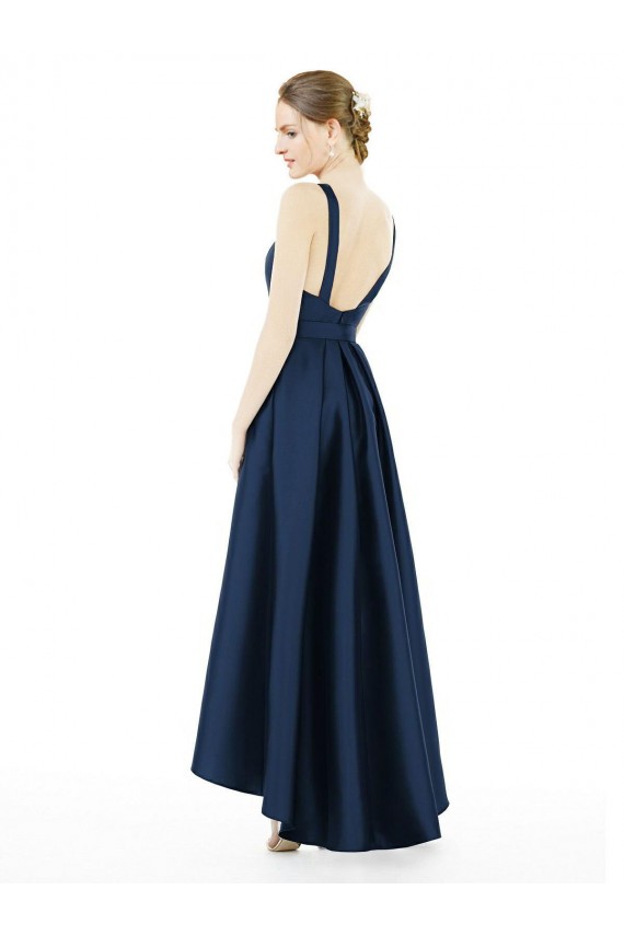 Satin Bateau Neck Long Sleeveless High Low Bridesmaid Dress Norwich
