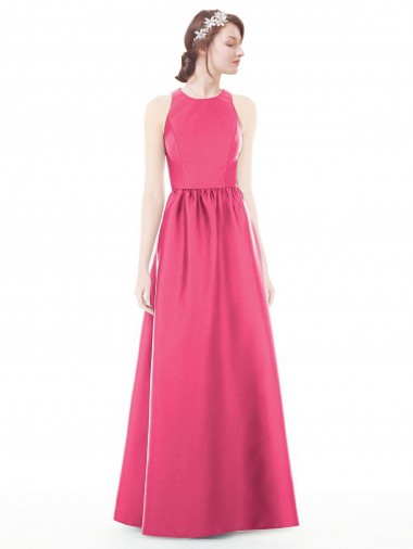 Keyhole Back Ruby Satin Jewel Neck Long Sleeveless Bridesmaid Dress Norwich