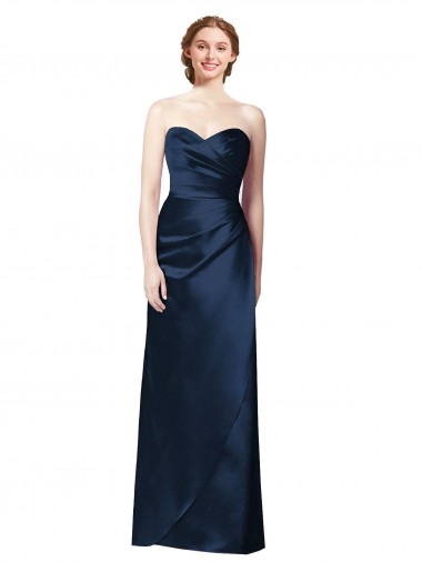 Dark Navy Satin Sweetheart Long Sleeveless Bridesmaid Dress Norwich