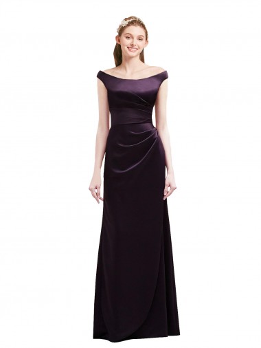 Satin Off the Shoulder Long Cap Sleeves Bridesmaid Dress Norwich