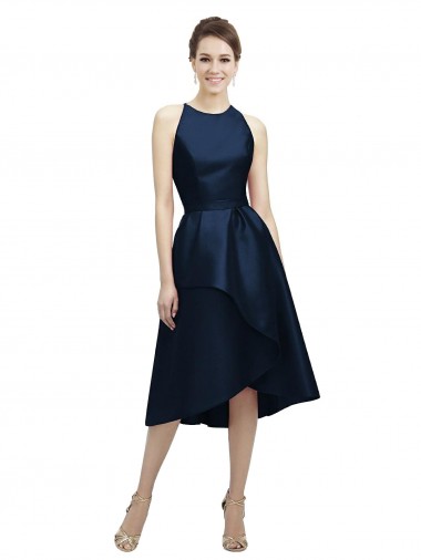 Satin Halter Neck Tea Length Sleeveless High Low Bridesmaid Dress Norwich