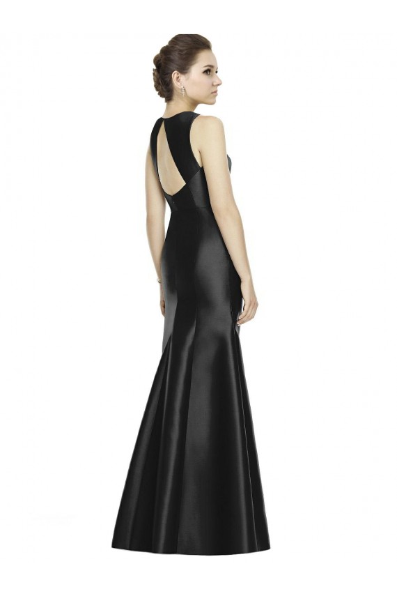 Keyhole Back Black Satin High Neck Long Sleeveless Bridesmaid Dress Norwich