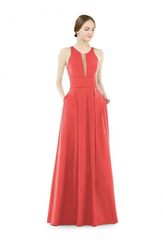 Firecracker Satin Jewel Neck Long Sleeveless Bridesmaid Dress Norwich