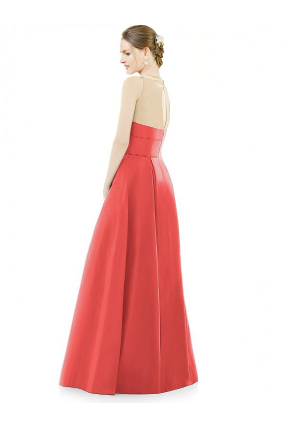 Firecracker Satin Jewel Neck Long Sleeveless Bridesmaid Dress Norwich