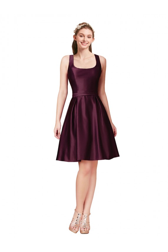 V-Back Satin Bateau Neck Knee Length Sleeveless Prom Dress / Bridesmaid Dress Norwich