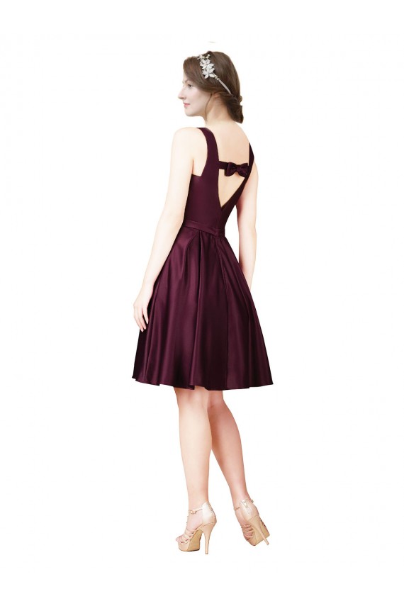 V-Back Satin Bateau Neck Knee Length Sleeveless Prom Dress / Bridesmaid Dress Norwich