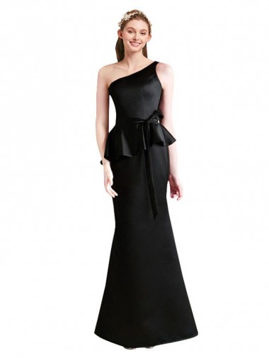 Black Satin One Shoulder Long Sleeveless Bridesmaid Dress Norwich