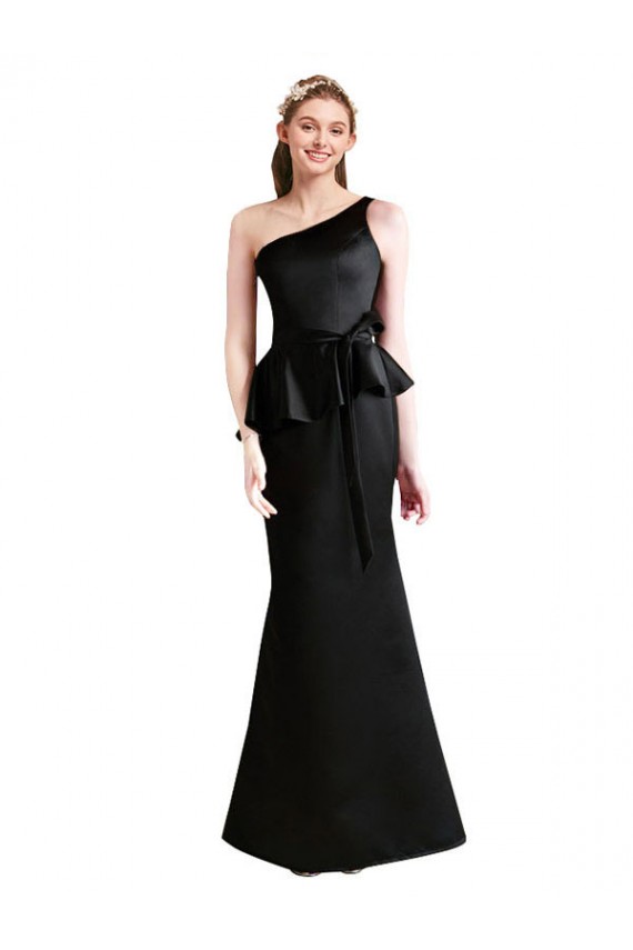 Black Satin One Shoulder Long Sleeveless Bridesmaid Dress Norwich