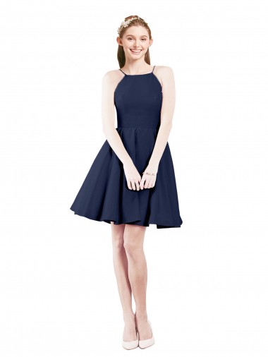 Open Back Satin Halter Neck Knee Length Sleeveless Bridesmaid Gown Norwich