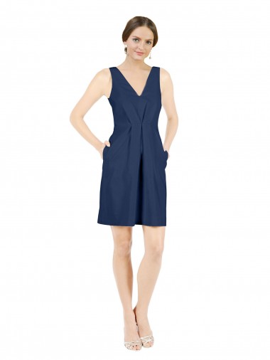 Open Back Satin V-Neck Knee Length Sleeveless Evening Gown / Bridesmaid Dress Norwich