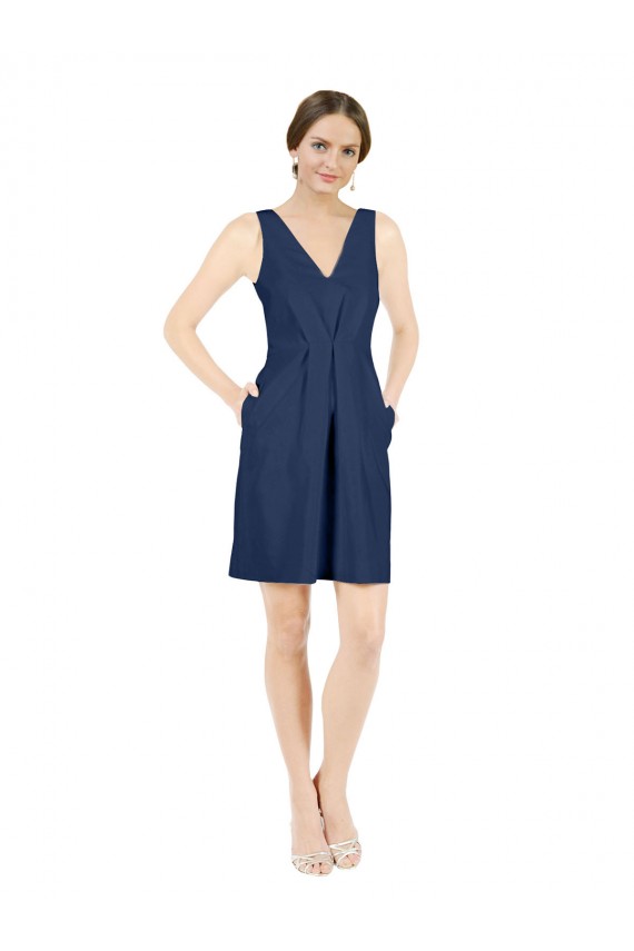 Open Back Satin V-Neck Knee Length Sleeveless Evening Gown / Bridesmaid Dress Norwich