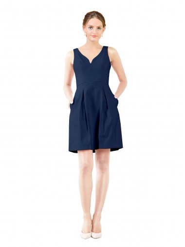 Satin V-Neck Knee Length Sleeveless Bridesmaid Gown Norwich