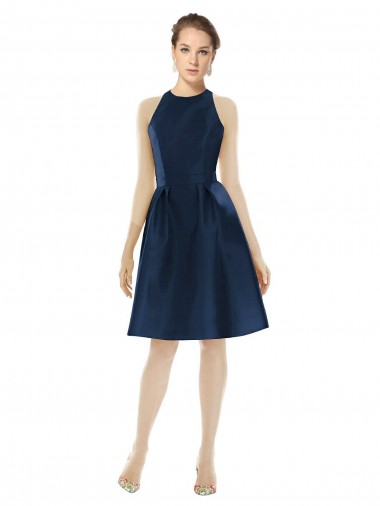 Satin Halter Neck Cocktail Length Sleeveless Bridesmaid Dress Norwich