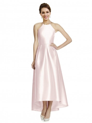 Open Back Satin Spaghetti Straps Long Sleeveless High Low Bridesmaid Dress Norwich