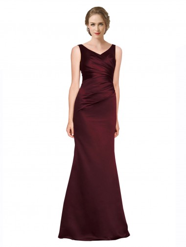 Low Back Satin V-Neck Long Sleeveless Black Tie Evening Gown / Prom Dress / Bridesmaid Dress Norwich