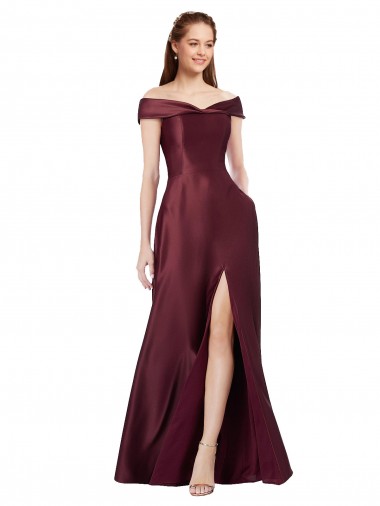Satin Off the Shoulder Long Cap Sleeves Black Tie Evening Gown / Prom Dress / Bridesmaid Dress Norwich