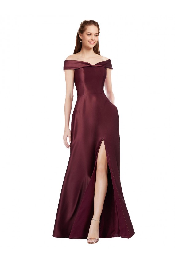 Satin Off the Shoulder Long Cap Sleeves Black Tie Evening Gown / Prom Dress / Bridesmaid Dress Norwich