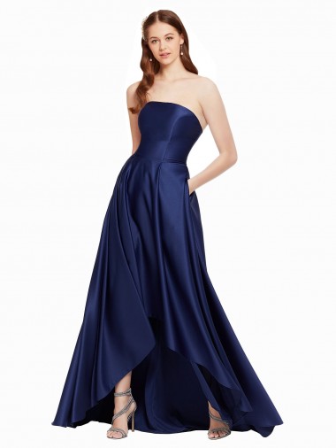 Low Back Satin Strapless Long Sleeveless High Low Evening Gown / Prom Dress / Bridesmaid Dress Norwich