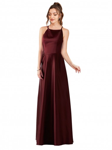 Satin Halter Neck Long Sleeveless Prom Dress / Bridesmaid Dress Norwich