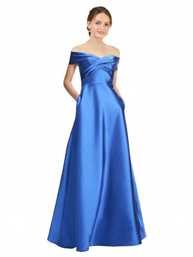 Satin Off the Shoulder Long Sleeveless Black Tie Evening Gown / Prom Dress / Bridesmaid Dress Norwich
