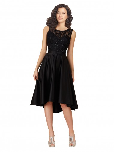 Satin & Lace Illusion Neck Midi Length Sleeveless High Low Bridesmaid Dress Norwich