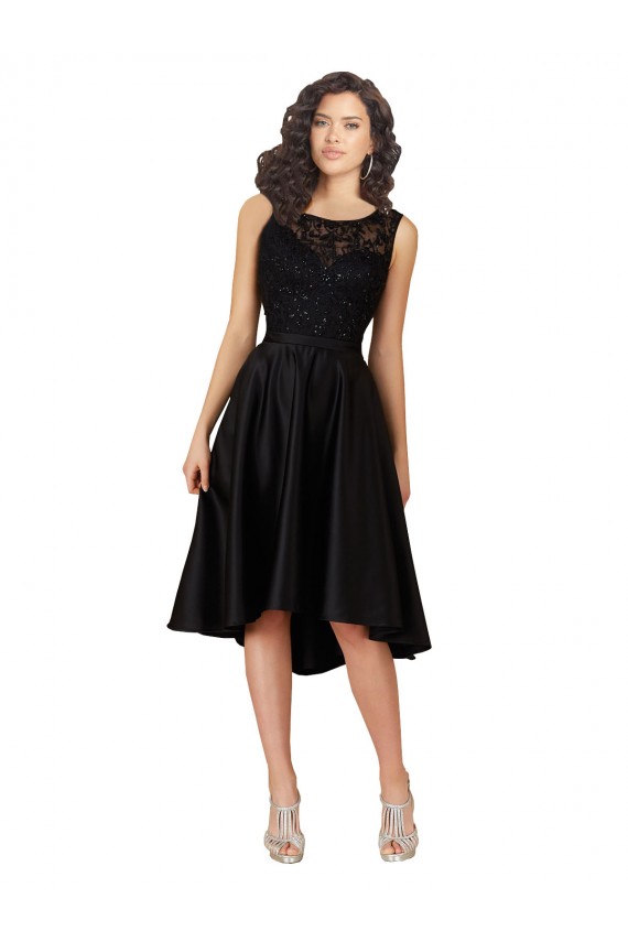Satin & Lace Illusion Neck Midi Length Sleeveless High Low Bridesmaid Dress Norwich