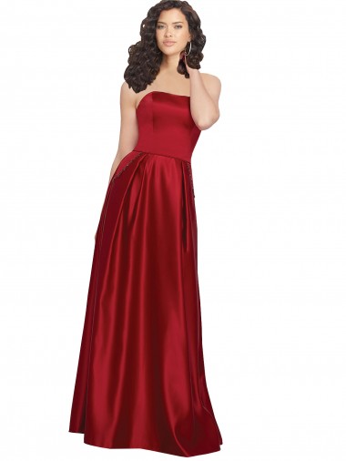 Dark Red Satin Strapless Long Sleeveless Prom Dress / Bridesmaid Dress Norwich