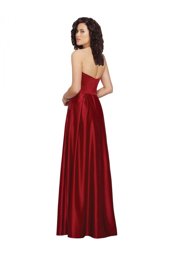 Dark Red Satin Strapless Long Sleeveless Prom Dress / Bridesmaid Dress Norwich