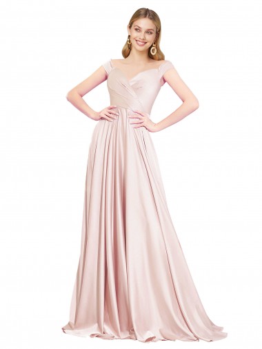 Pink Satin Off the Shoulder Long Sleeveless Formal Evening Gown / Prom Dress / Bridesmaid Dress Norwich