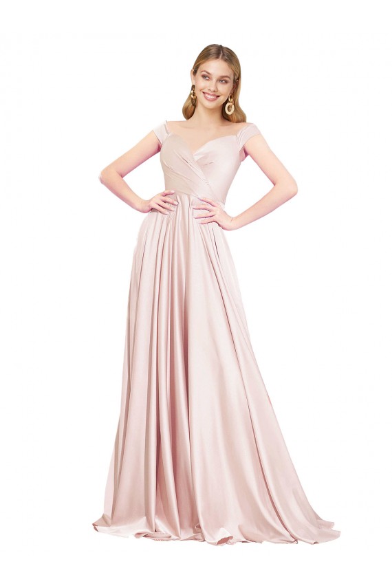 Pink Satin Off the Shoulder Long Sleeveless Formal Evening Gown / Prom Dress / Bridesmaid Dress Norwich