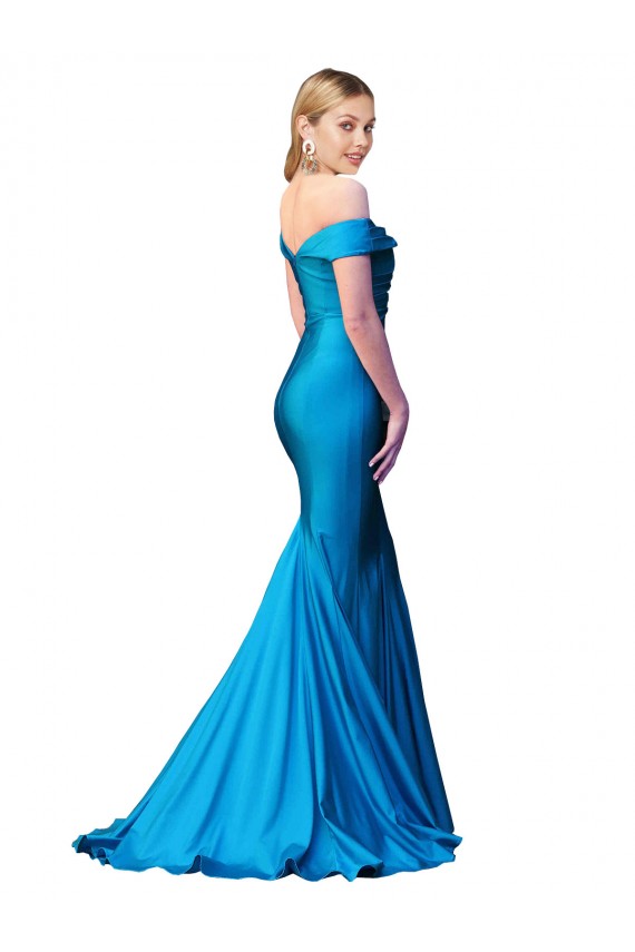 Peacock Blue Satin Off the Shoulder Long Sleeveless Formal Evening Gown / Prom Dress / Bridesmaid Dress Norwich